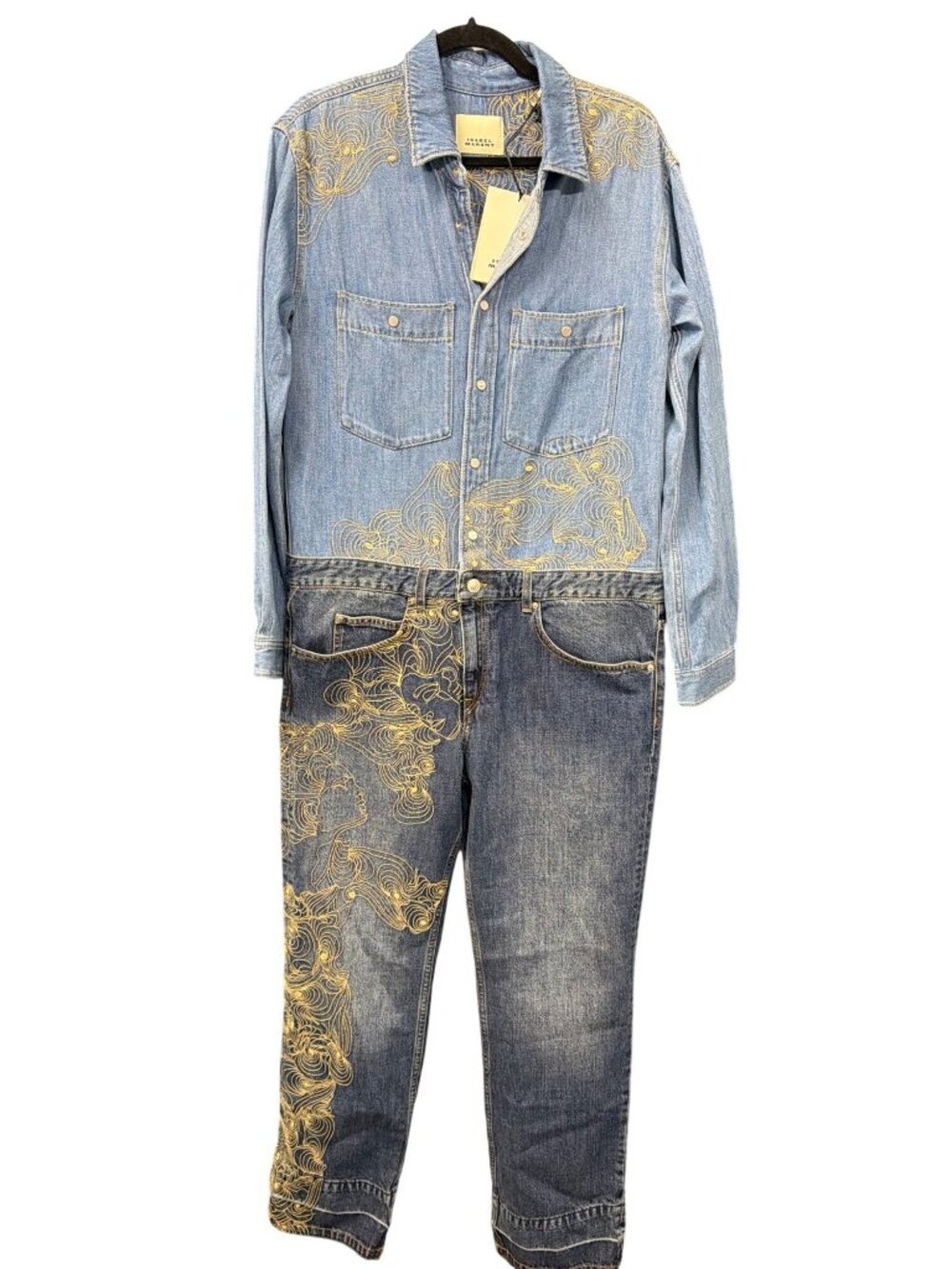 Isabel Marant Imane Embroidered Denim Jumpsuit Size 40 US 8 Large New - Picture 5 of 13